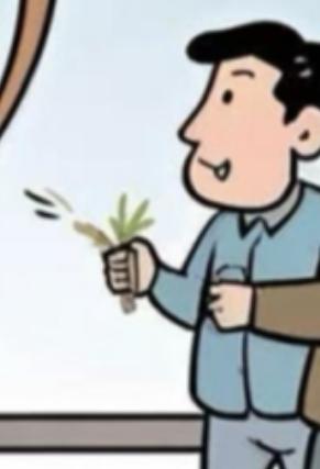 细节:最前面那名群众手里握着的一小把草